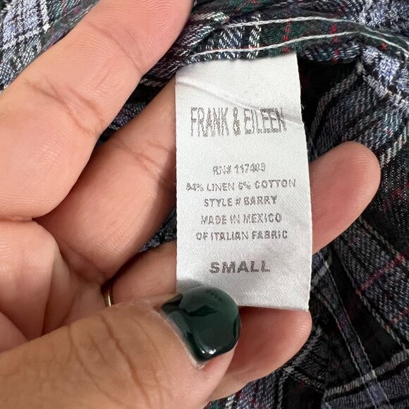 Frank & Eileen Blue Red Green Barry Plaid Linen Blend Long Sleeve Button Shirt S - Picture 5 of 6
